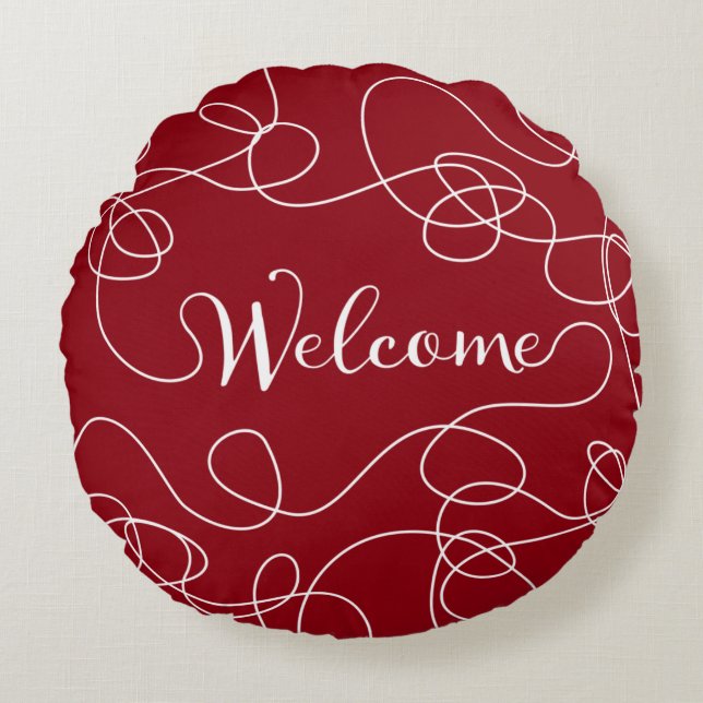WELCOME white seamless pattern with LINES Round Cushion (Front)