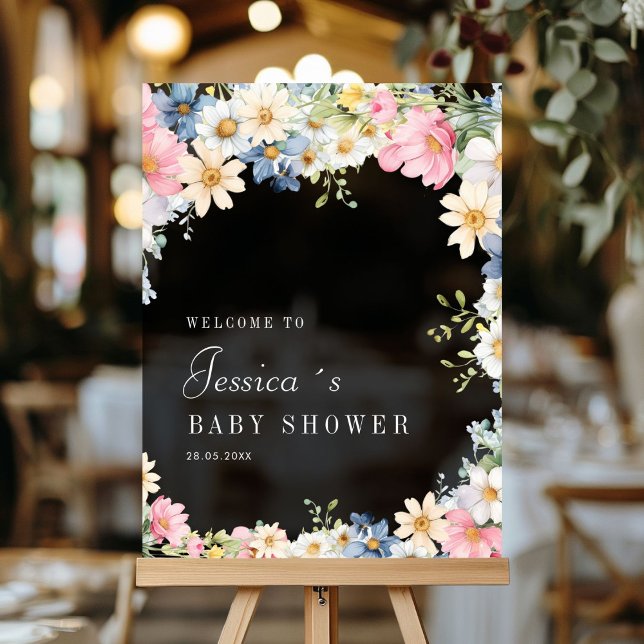 Welcome! Wildflower, Baby Shower Acrylic Sign (Welcome! Wildflower, Baby Shower Acrylic Sign with your name and date.)