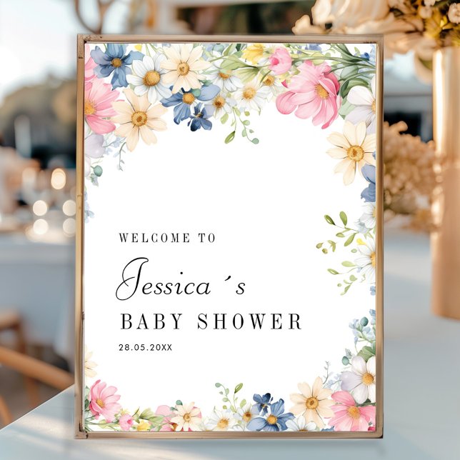 Welcome! Wildflower, Baby Shower Poster (Personalized "Welcome!" Wildflower, Baby Shower Poster with your name and date.)