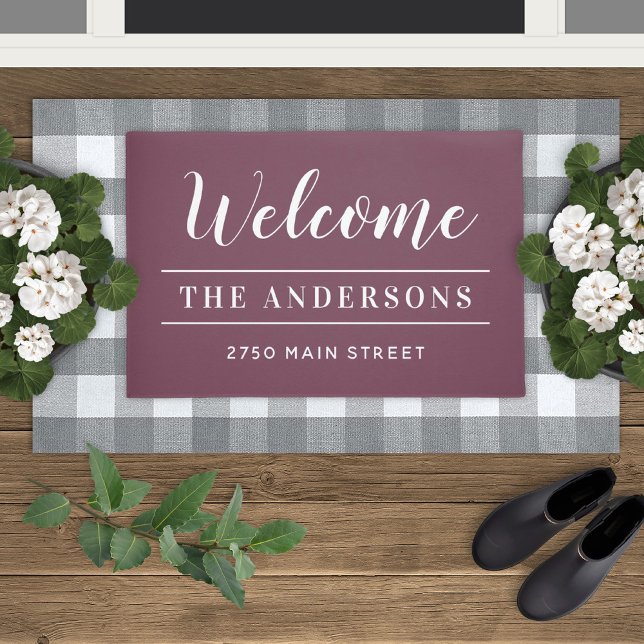 Welcome Wine Red Personalized Family Name Doormat (Creator Uploaded)