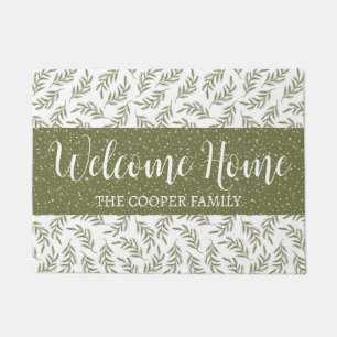 Welcome Winter Cypress & Snowfall Pattern Green Doormat