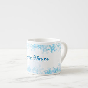 Welcome Winter, white blue ice crystals Espresso Cup
