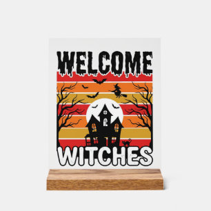 Welcome Witches Vintage Halloween Engraving Design Acrylic Sign