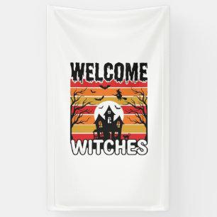 Welcome Witches Vintage Halloween Engraving Design Banner
