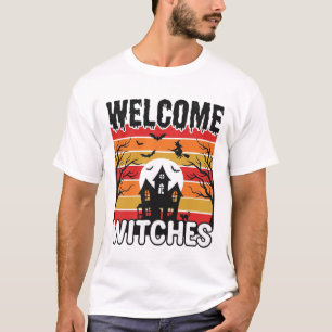Welcome Witches Vintage Halloween Engraving Design T-Shirt