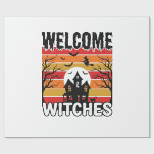 Welcome Witches Vintage Halloween Engraving Design Wrapping Paper