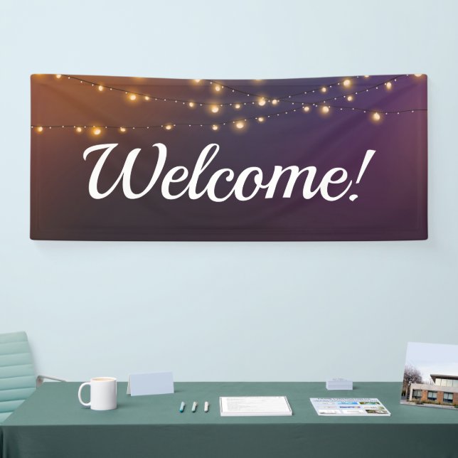 Welcome with string lights, simple and elegant banner (Tradeshow)