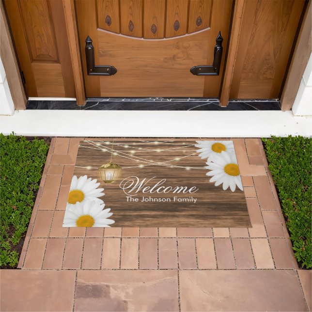 Welcome - Wood, Lantern and Daisies Doormat (Outdoor)