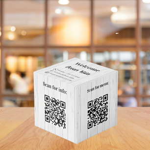 Welcome wood QR codes info hotel restaurant table Cube