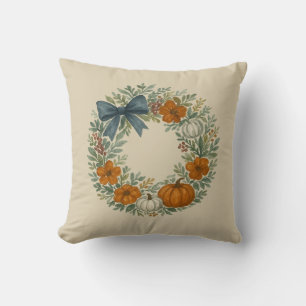 Welcome Wreath Gray Pumpkin Painting Throw Pillow