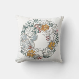 Welcome Wreath Grey Pumpkin Painting Throw Pillow