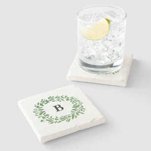 Welcome Wreath Monogram Stone Coaster
