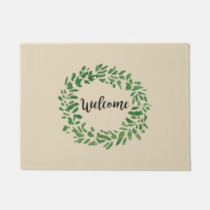 Welcome Wreath Painting Farmhouse Doormat