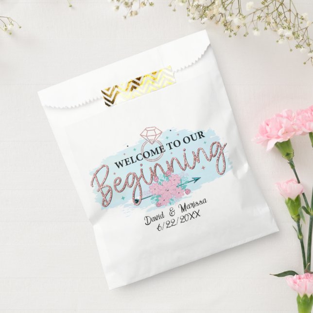 Welcome yo our beginning add name date Wedding Favour Bag (Sealed)