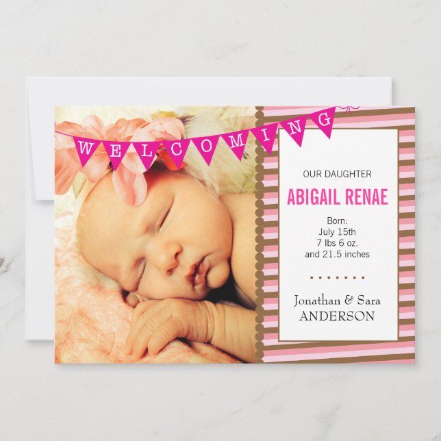 Welcoming Baby Girl Photo Birth Announcement (Front)