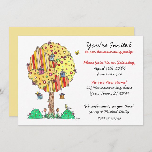 Welcoming Birdhouse Tree Housewarming Invitation (Front/Back)