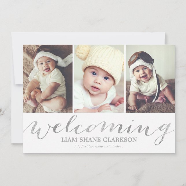 Welcoming Silver 3 Photo | Birth Announcement (Front)