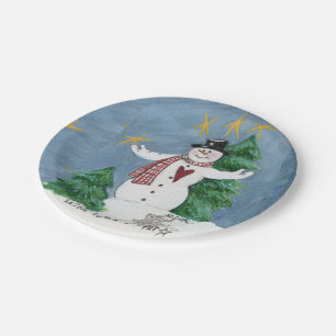 Welcoming Snowman “Wish upon a Star” painting  Paper Plate