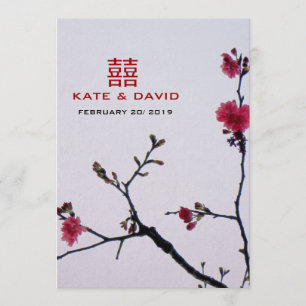 Welcoming Spring/Oriental Sakura Double Happiness Invitation