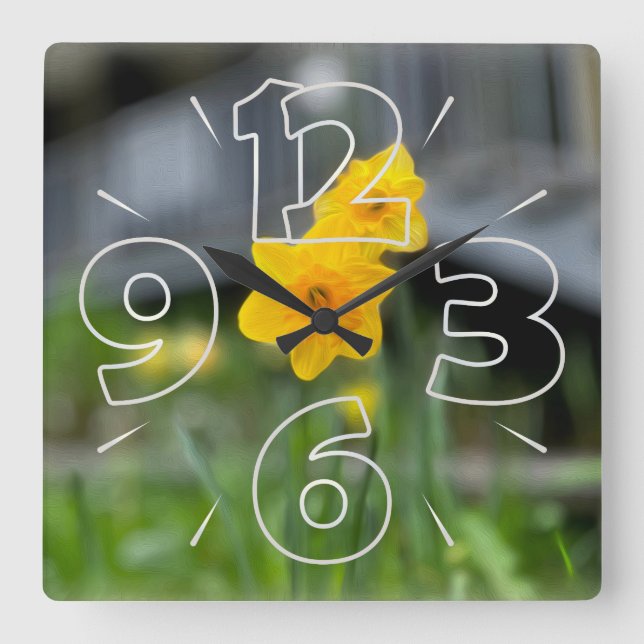Welcoming yellow flowers square wall clock (Front)