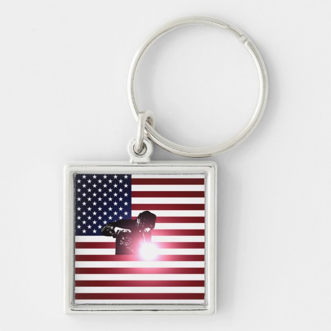 Welder & American Flag Key Ring (Front)