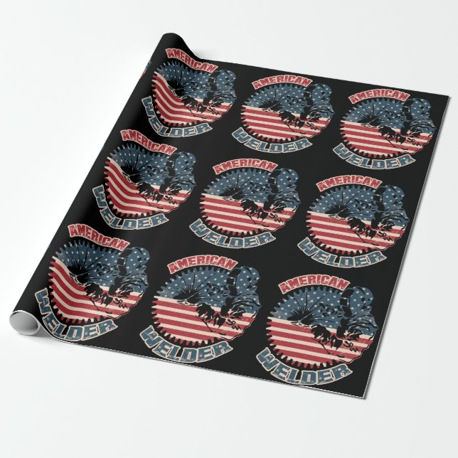 Welder American Flag USA Patriotic Welder Gift Wrapping Paper (Unrolled)
