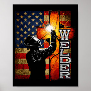 Welder American Flag Welding Faith Cross Christian Poster