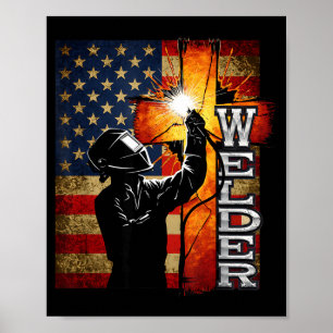 Welder American Flag Welding Faith Cross Christian Poster