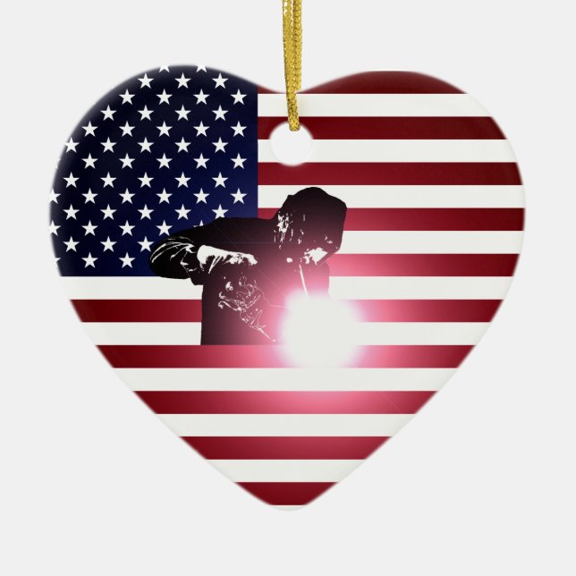 Welder and American Flag Ceramic Tree Decoration (Front)