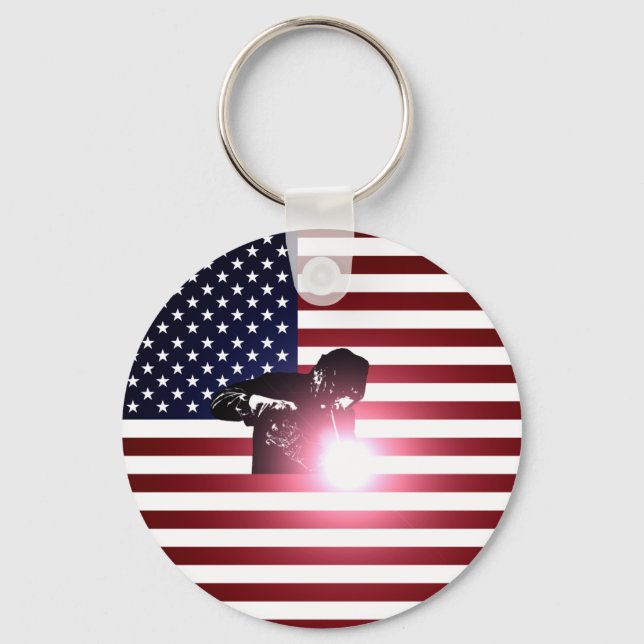 Welder and American Flag Key Ring (Front)
