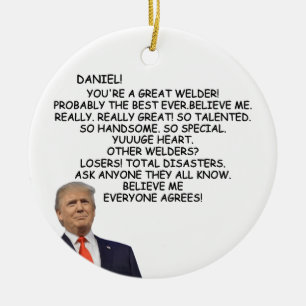 Welder Gift Funny President Trump 47 Christmas Ceramic Ornament