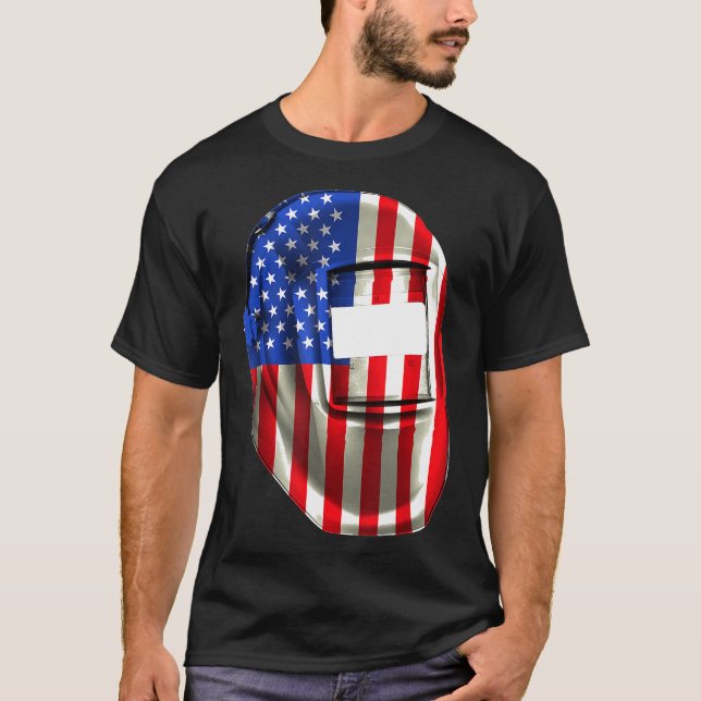 Welder Gifts Patriotic Welding American Flag Helme T-Shirt (Front)