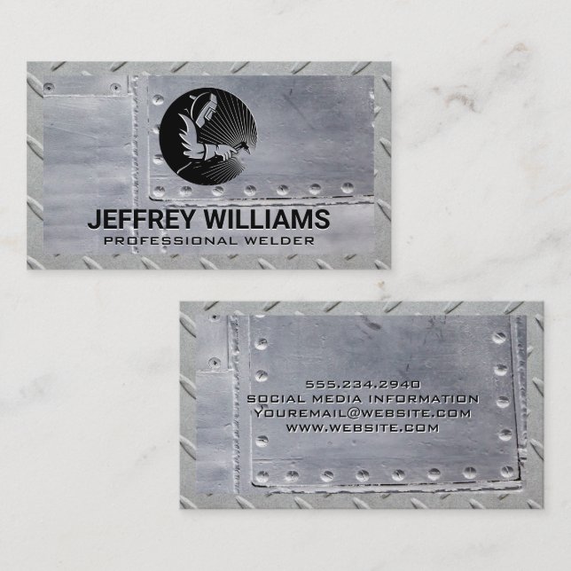 Welder Logo | Steel Metal Pattern Business Card (Front/Back)
