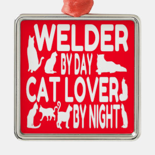 Welder Loves Cats Metal Ornament