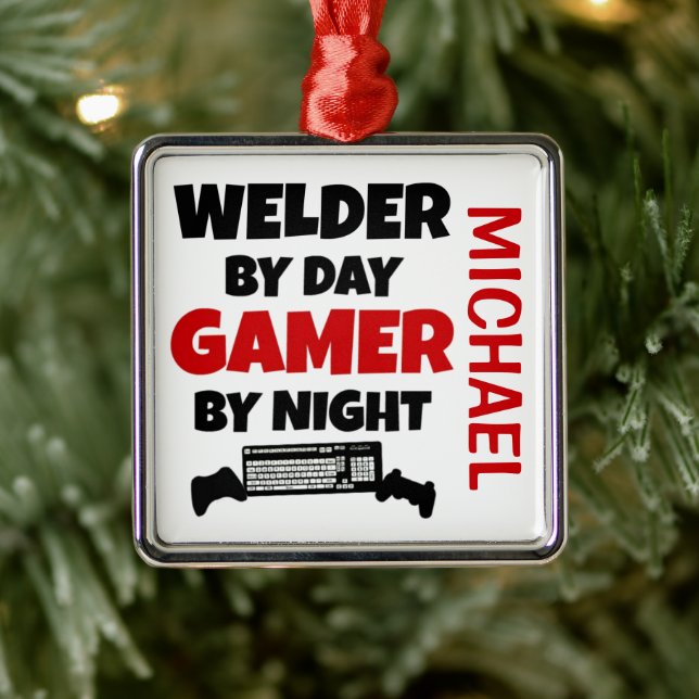 Welder Loves Playing Video Games Metal Ornament (Tree)