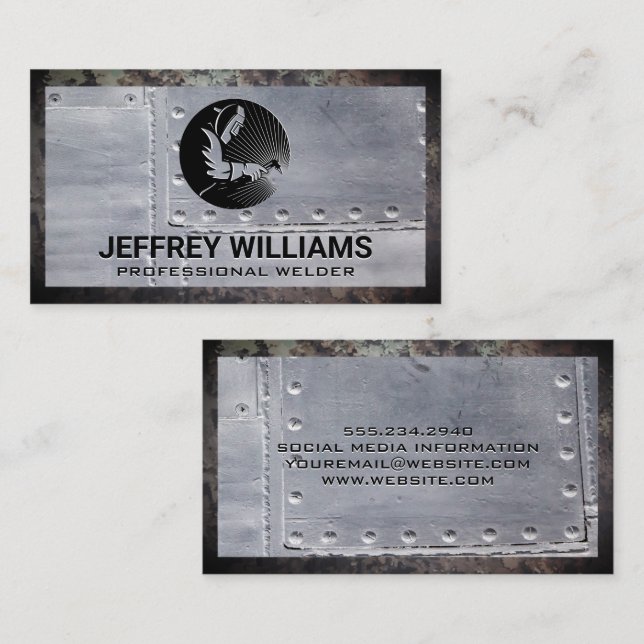 Welder | Metal Rivets | Rusted Grunge Metal Business Card (Front/Back)