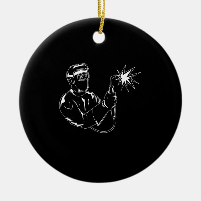 Welder Silhouette Cute Shadow Craftsman Gifts Ceramic Ornament (Front)