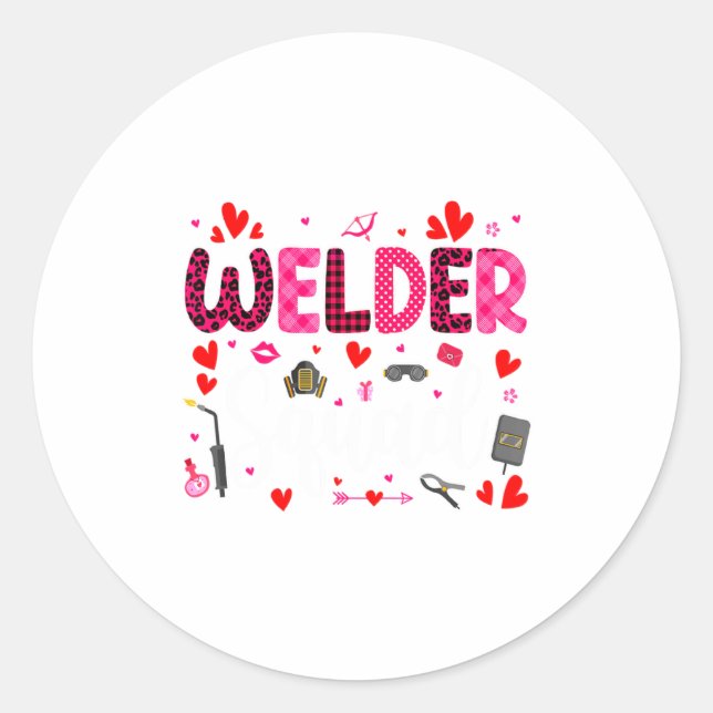 Welder Squad Cute Tools Hearts Costume Valentines  Classic Round Sticker (Front)