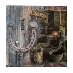Welder Vintage Blacksmith Horseshoes Ceramic Tile
