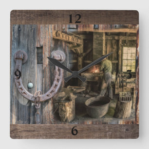 Welder Vintage Blacksmith Horseshoes Square Wall Clock