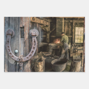 Welder Vintage Blacksmith Horseshoes Wrapping Paper Sheet