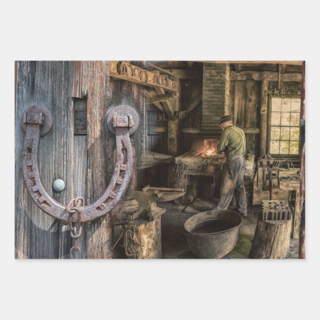 Welder Vintage Blacksmith Horseshoes Wrapping Paper Sheet (Front)