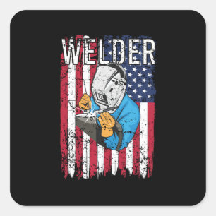 Welder Vintage USA American Flag Welding Square Sticker