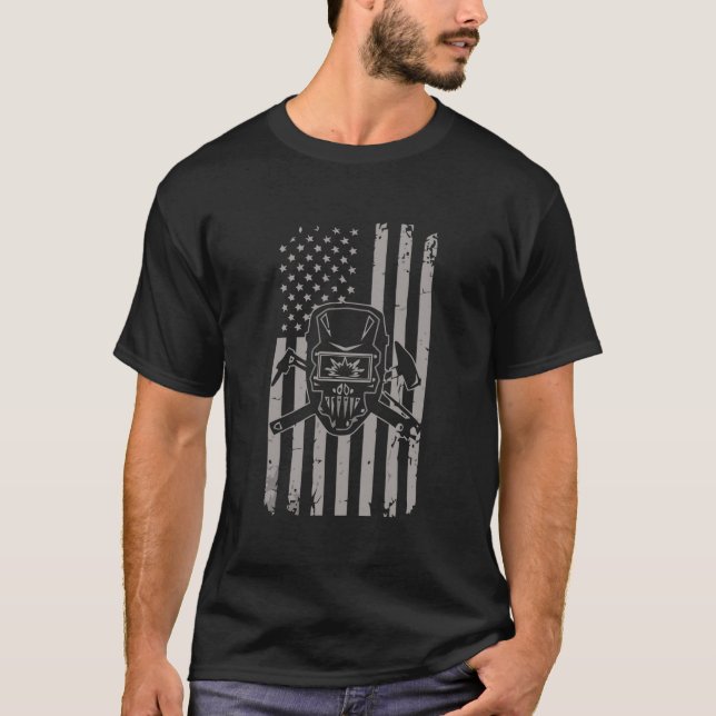 Welder Vintage Usa American Flag Welding T-Shirt (Front)