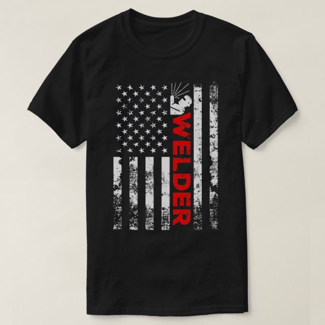 Welder Vintage USA American Flag Welding  T-Shirt (Design Front)