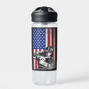 Welder Vintage USA American Flag Welding Water Bottle