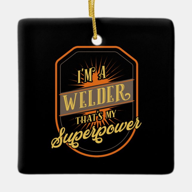 Welder Welding Ceramic Ornament (Front)