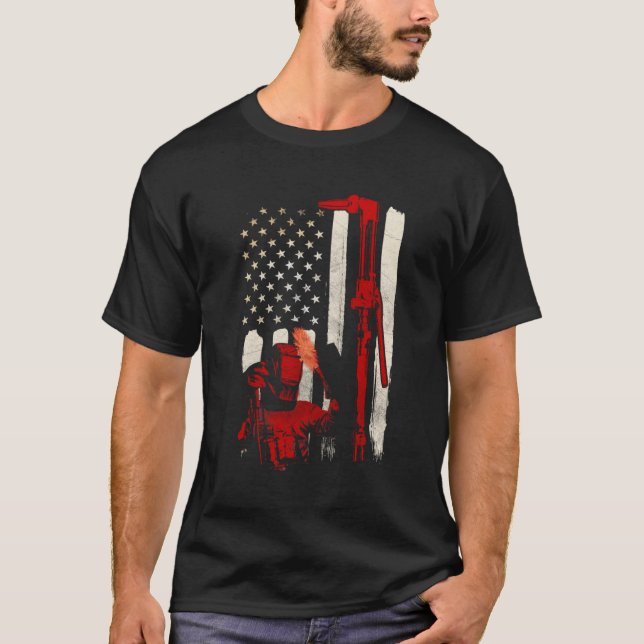 Welder Welding Patriotic American Flag T-Shirt (Front)