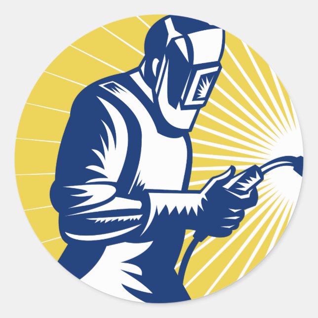 welder welding  worker retro classic round sticker (Front)