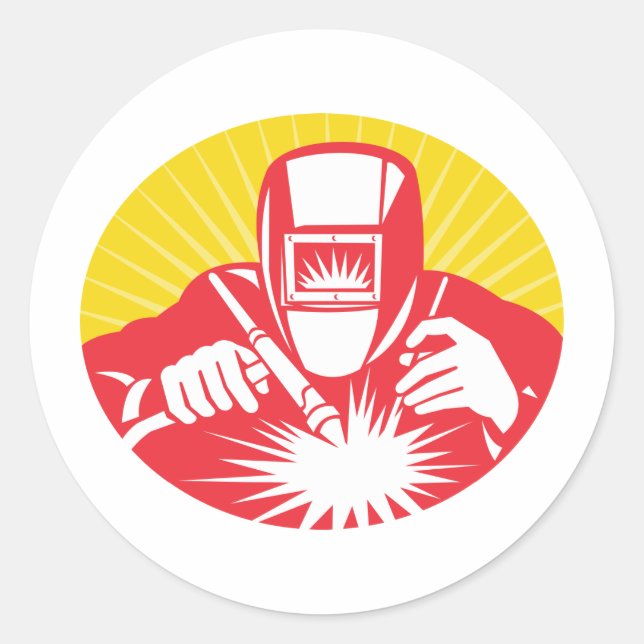 welder welding  worker retro classic round sticker (Front)